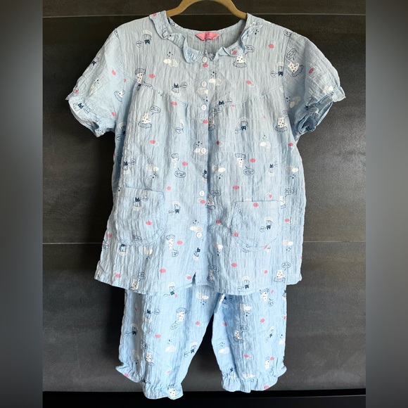 EASYMONG 100% Cotton Cat Pattern Summer Pajama Set - Picture 3 of 7
